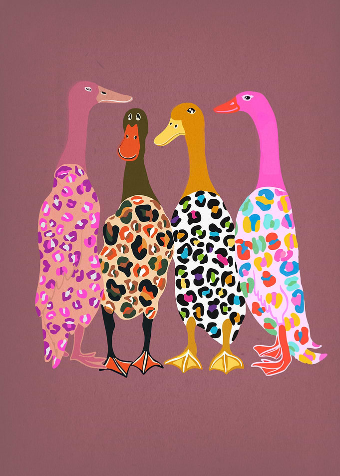 Four Ducks in Leopard Print Outfits