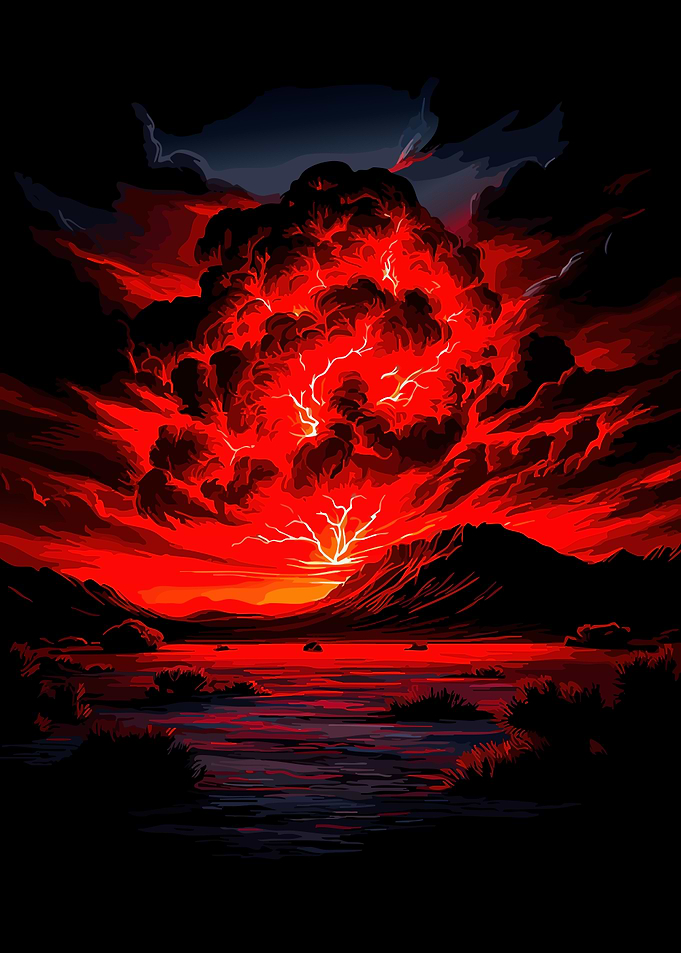 Volcanic Eruption Over Water