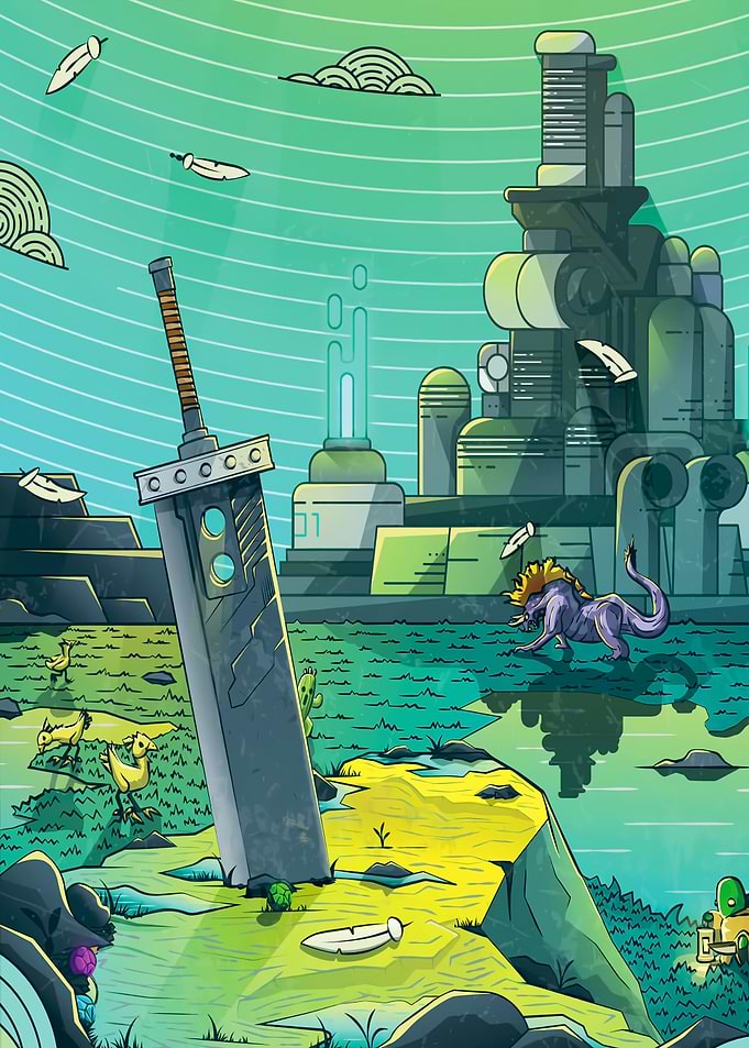 Final Fantasy VII Landscape with Buster Sword