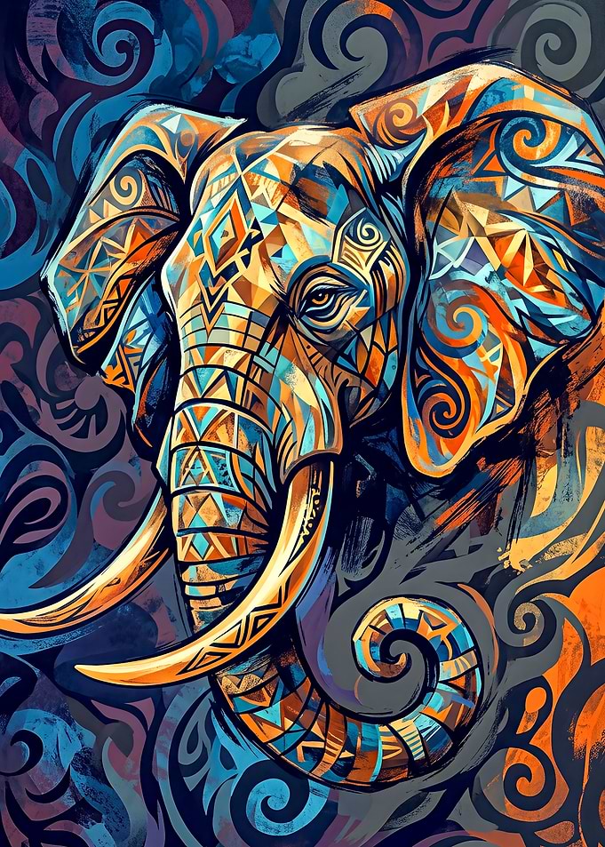 Tribal Geometric Elephant Portrait