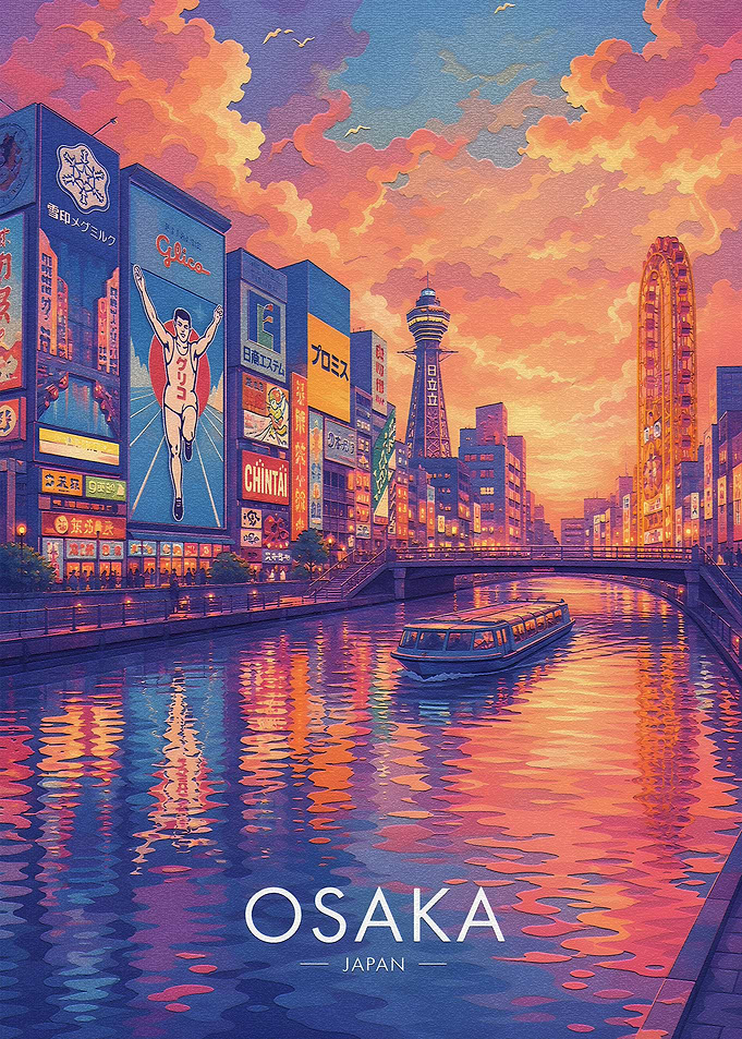 Osaka cityscape at sunset