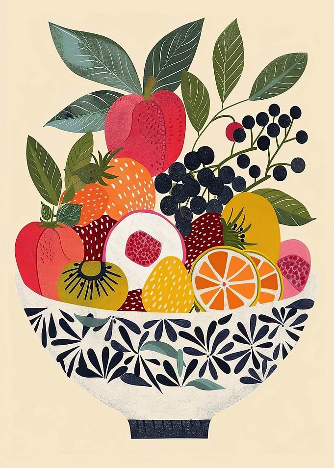 Colorful Fruit Bowl Illustration
