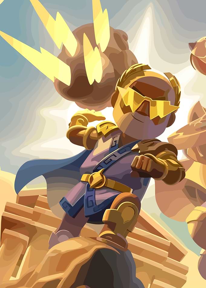 Golden Warrior with Lightning Strike