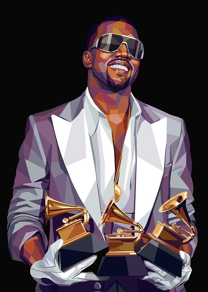 Kanye West holding Grammy Awards