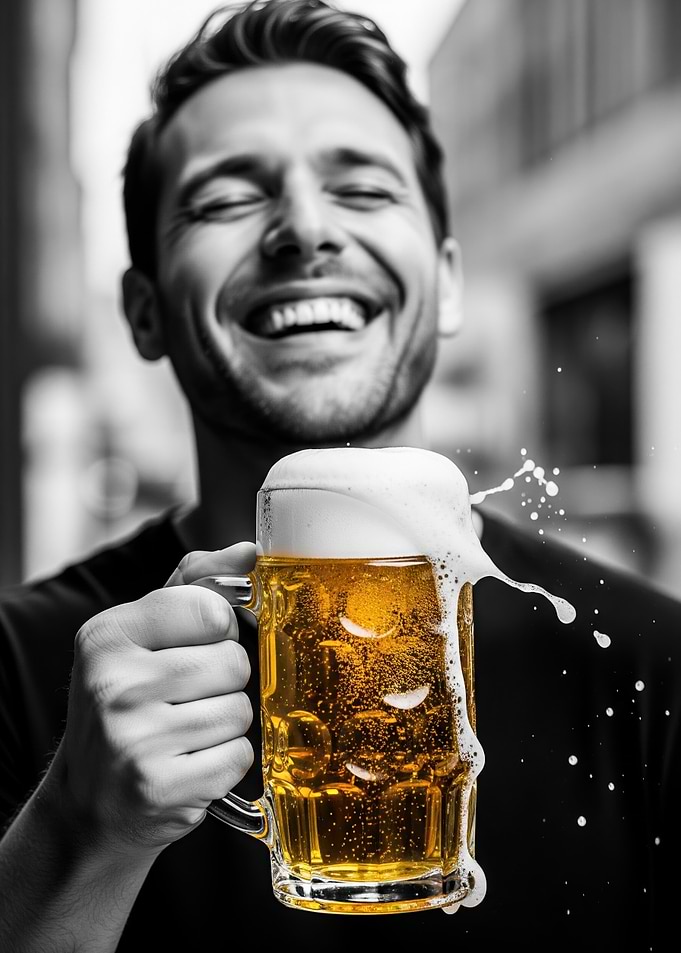 Man laughing with a beer
