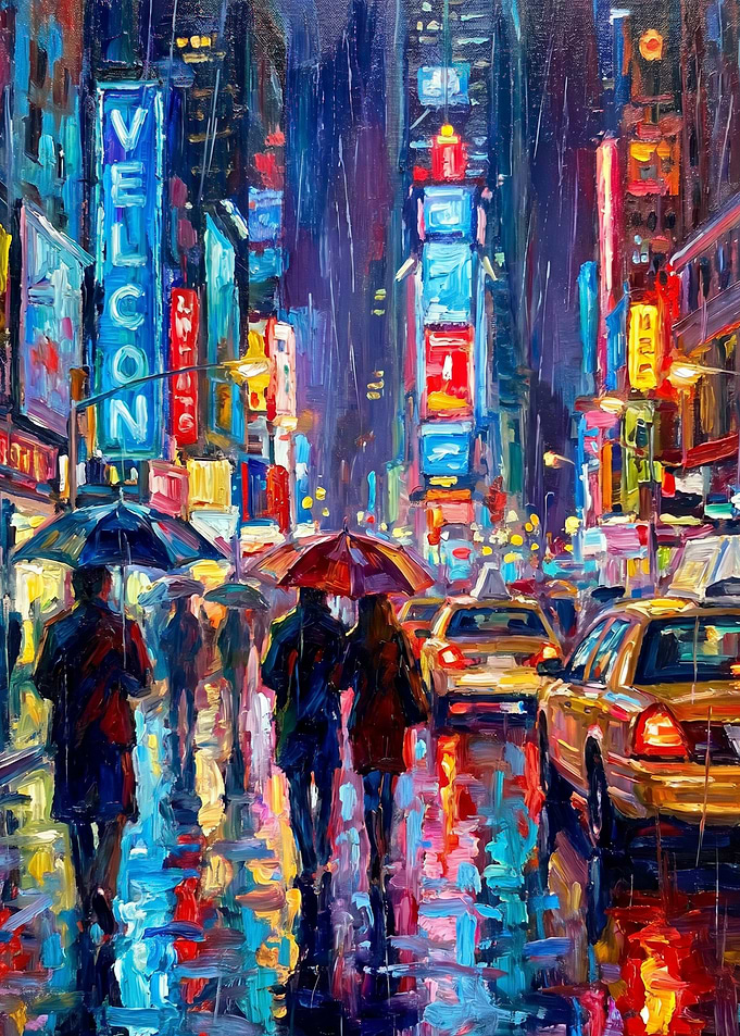 Rainy Times Square Painting