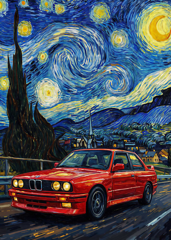 Red BMW E30 M3 in Starry Night Style