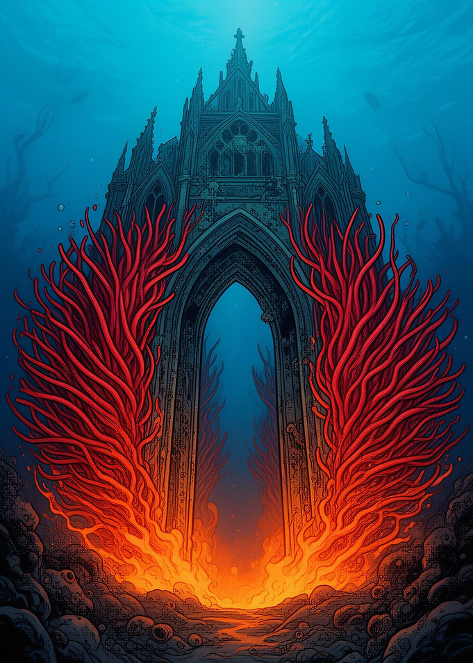 Underwater Gothic Cathedral with Coral