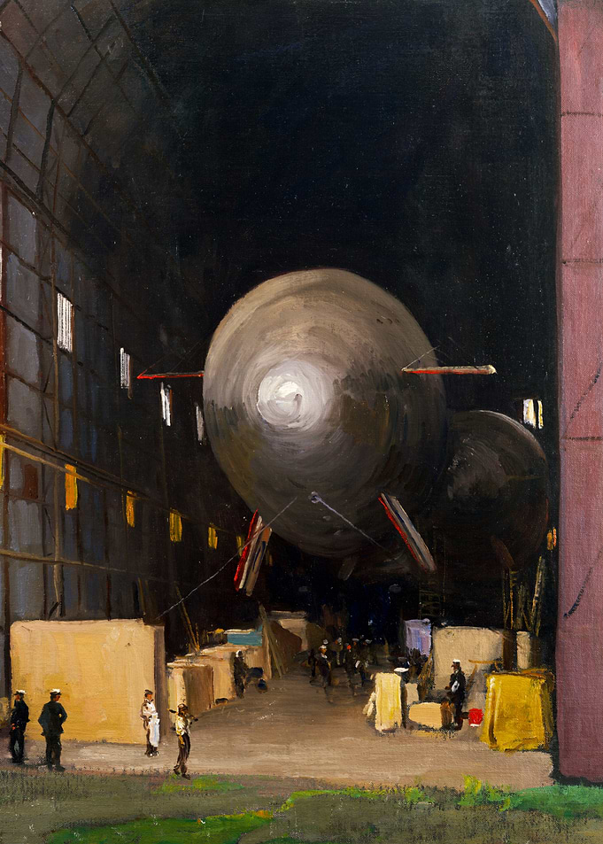 The Silver Queen, Wormwood Scrubs, 1915, Zeppelin Airship by John Lavery WW1 Historical Painting