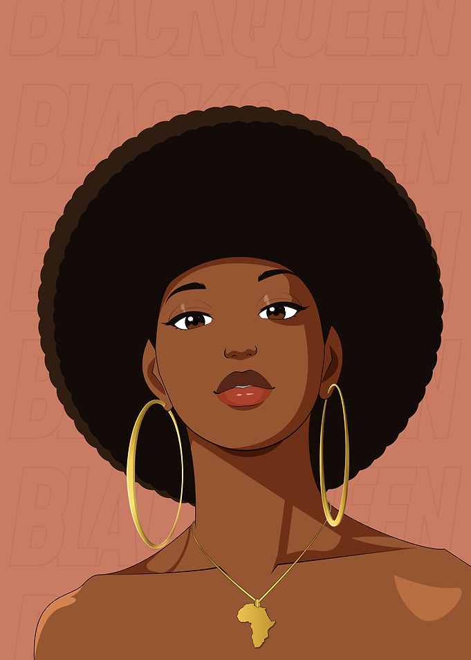 Black Queen with Afro and Africa Pendant