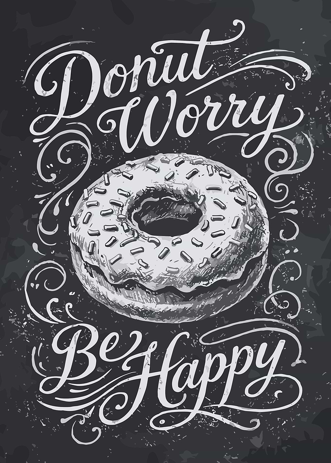 Donut Worry Be Happy Chalkboard Donut Wall Art Poster | Whimsical Kitchen Decor