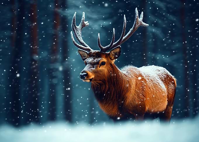 Majestic Stag in Snowy Forest