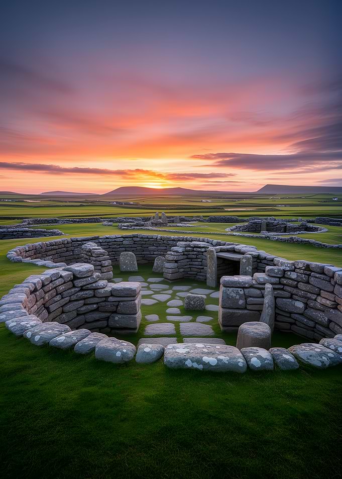 Ancient Stone Ruins at Sunset