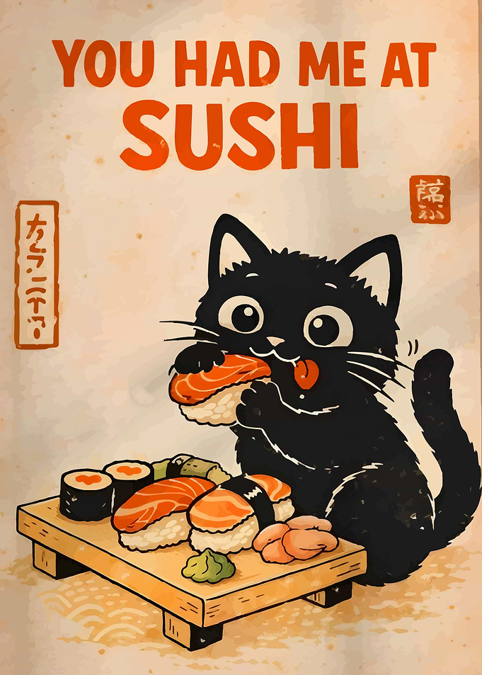 Cat Eating Sushi