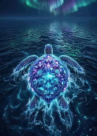 Crystal Turtle Under Aurora