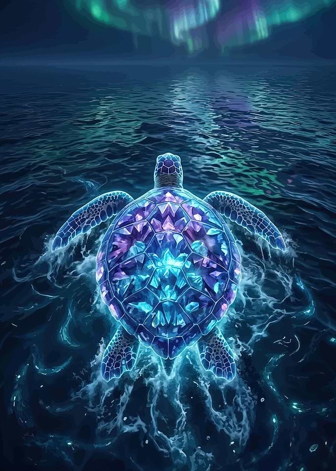 Crystal Turtle Under Aurora