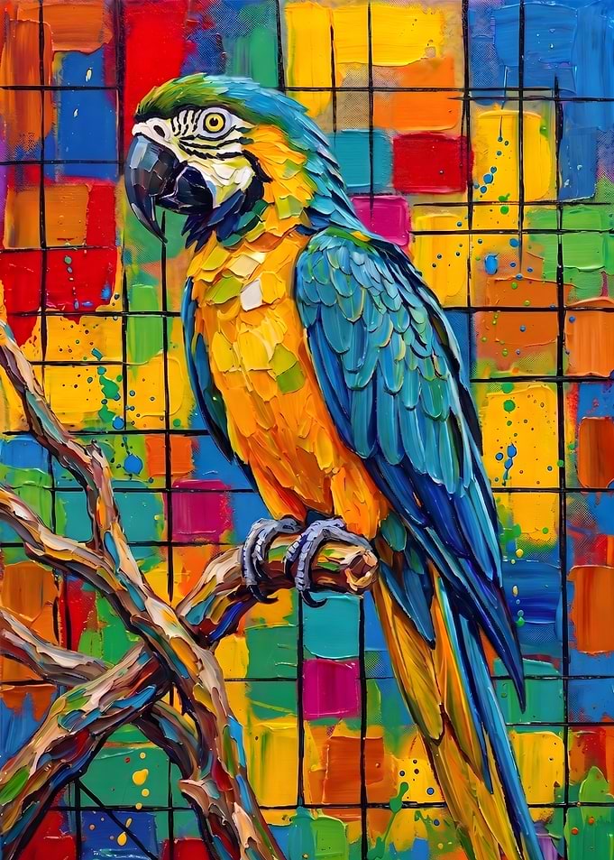 Neon Blue Macaw Mosaic Portrait