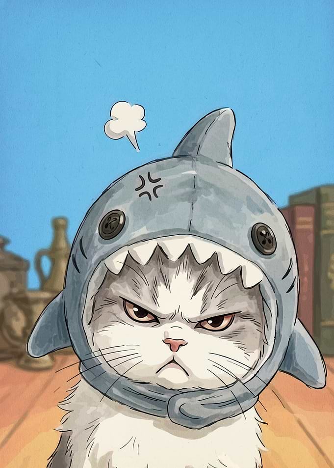 Grumpy Cat in Shark Costume