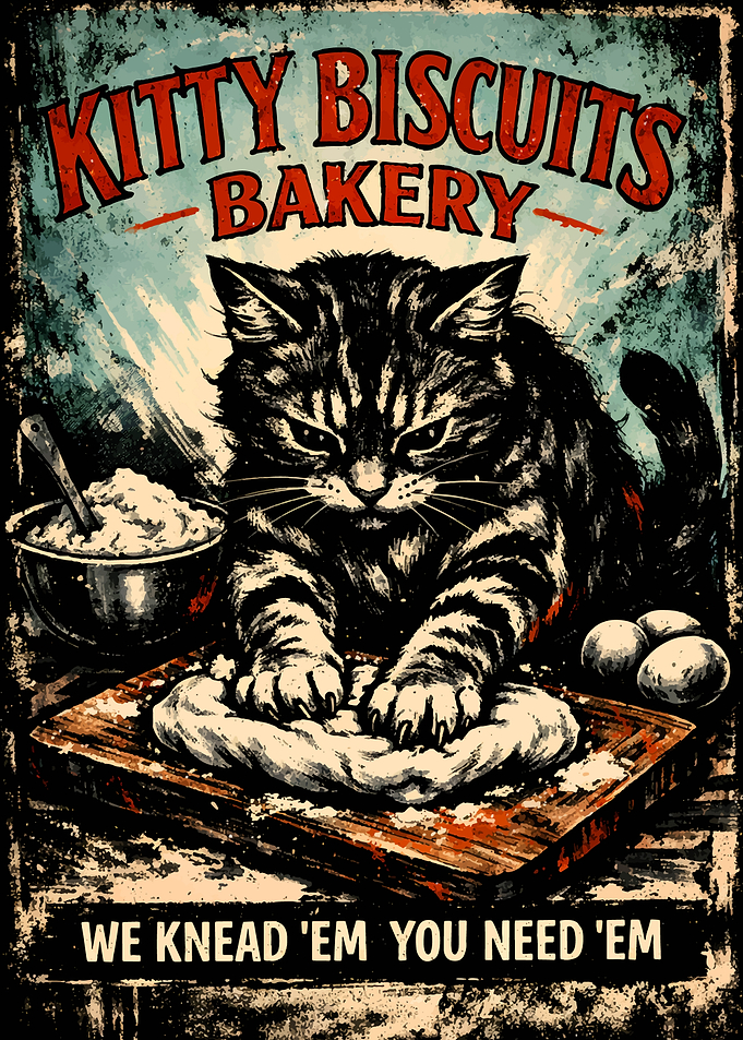 Cat Kneading Dough for Kitty Biscuits Bakery