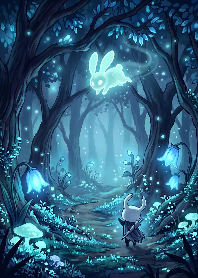 Ghostly Bunny Leads Knight Through Enchanted Forest