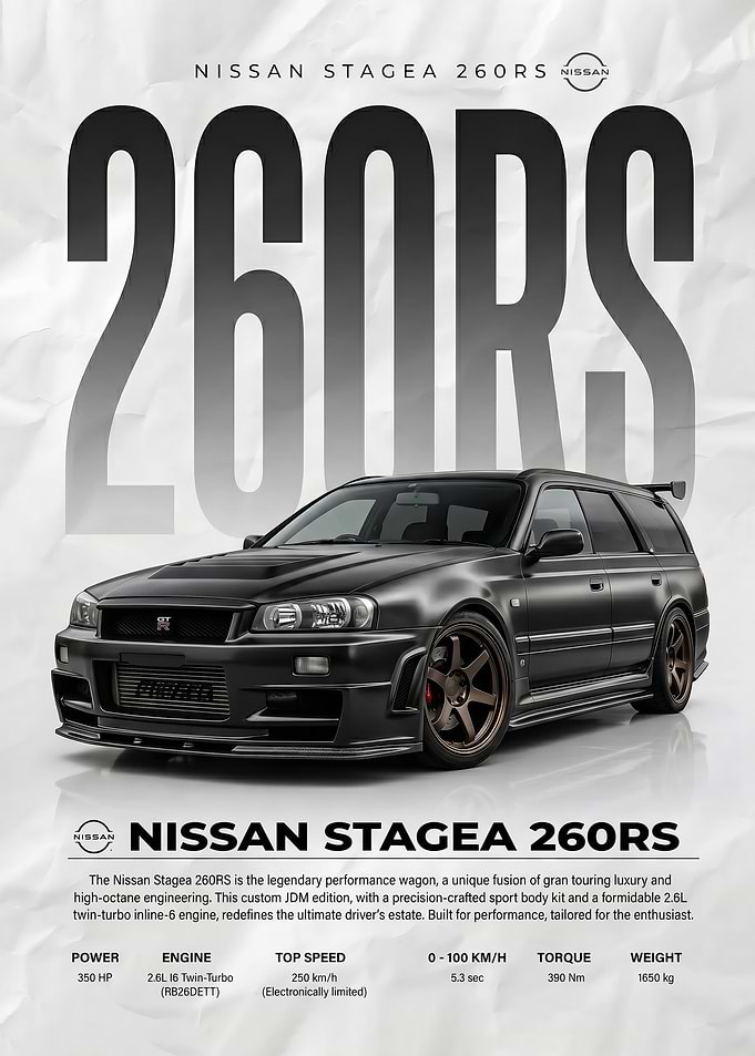 sleek Nissan Stagea 260RS car Poster