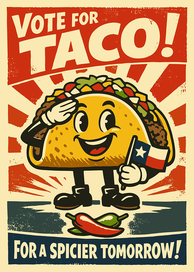 Vintage Taco Propaganda Poster Texas Mexican Food Retro Kitchen Wall Art