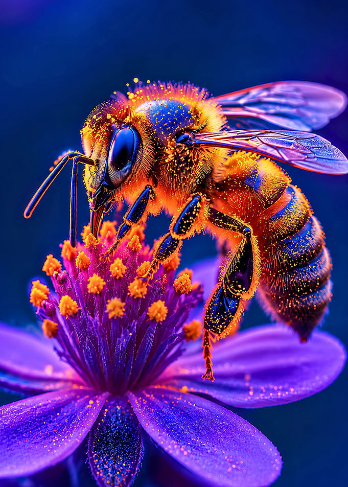 Neon Honeybee on Purple Flower