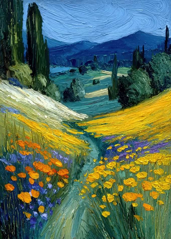 Impressionist Landscape with Wildflowers