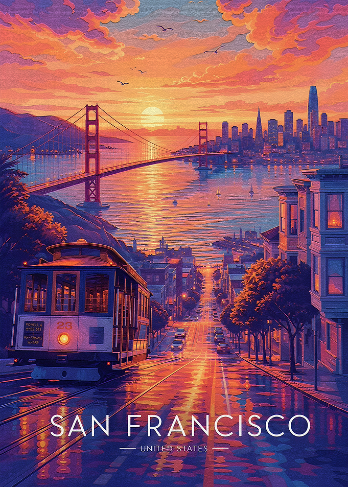 San Francisco Cable Car at Sunset