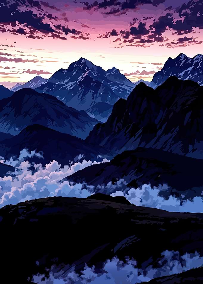 Anime Mountain Landscape at Sunset