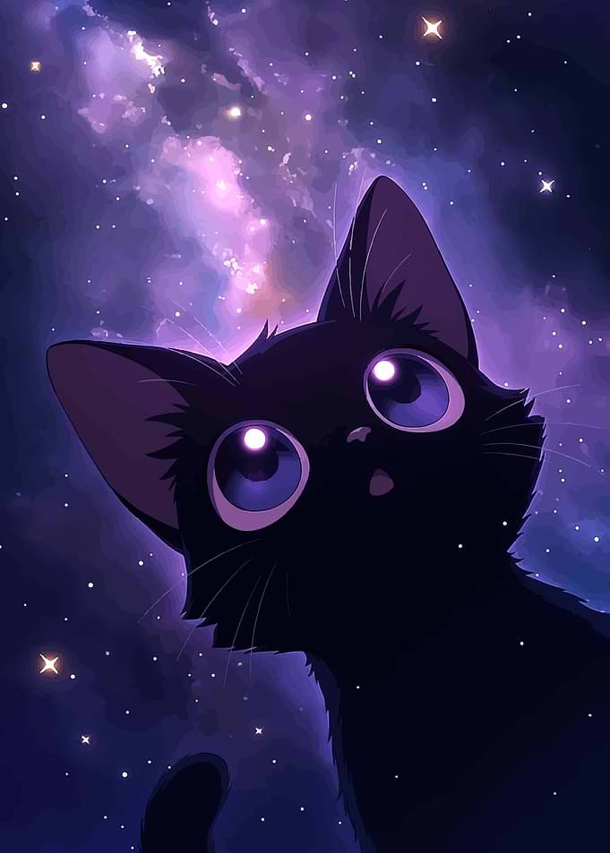 Black Cat in a Starry Galaxy