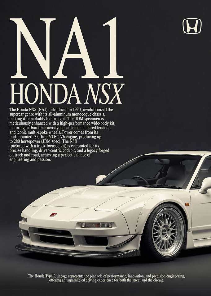 A striking white Honda nsx car Poster