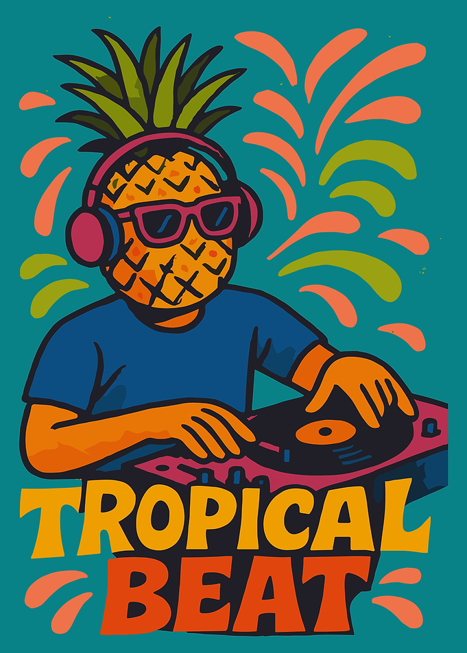 DJ Pineapple Neon Cartoon Poster Tropical Music Wall Art for Gamers and DJs