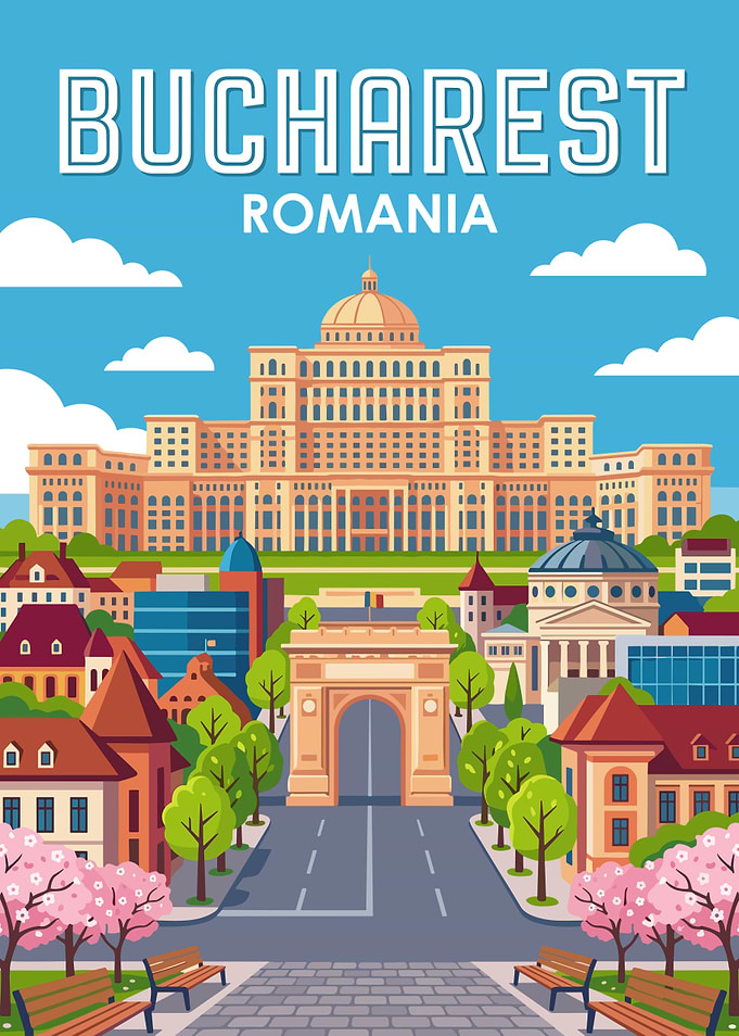 Bucharest Cityscape with Arch and Palace