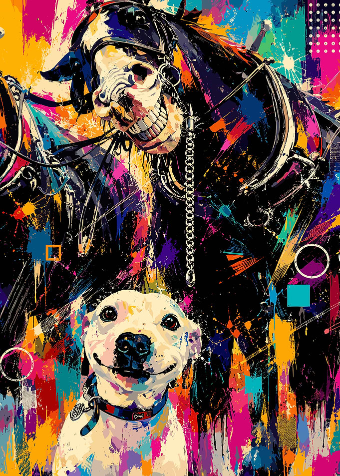 Horse and Dog with Abstract Background