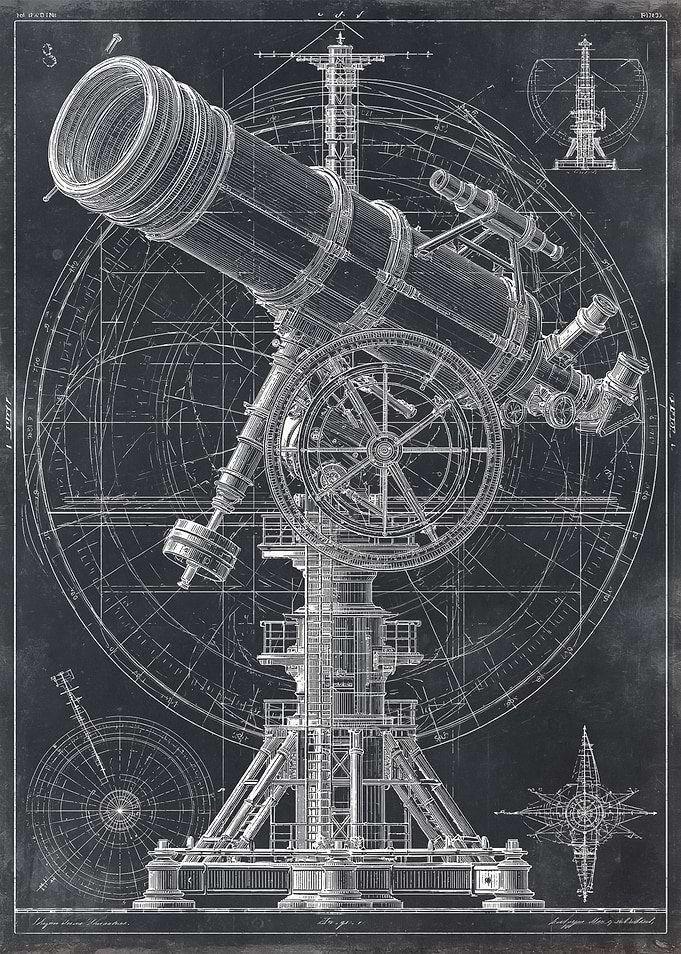 Vintage Telescope Blueprint