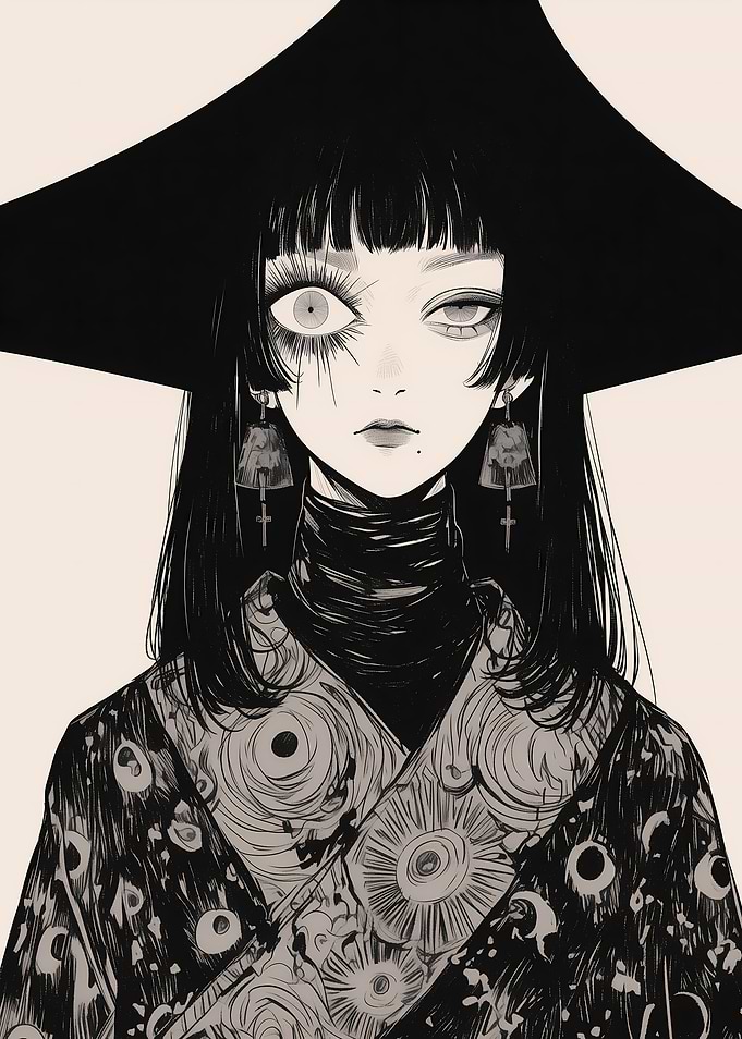 Gothic Anime Portrait with Ornate Kimono