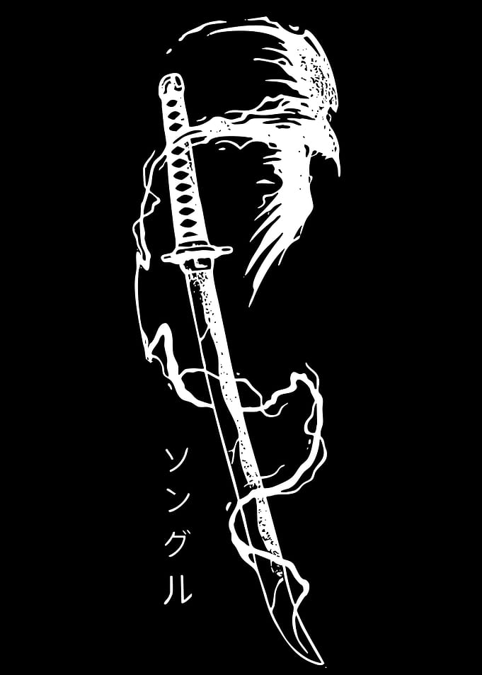 Samurai Sword with Eagle and Japanese Text