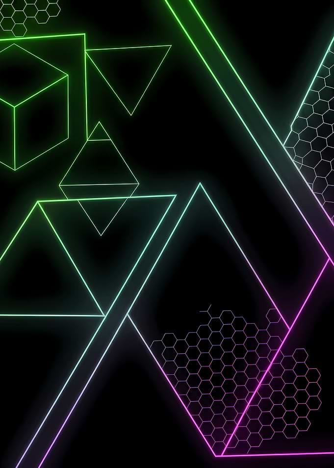 Futuristic Neon Geometry Background in Green and Purple