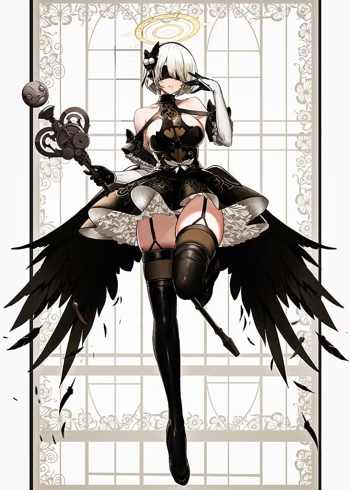 2B Angelic Black Wings
