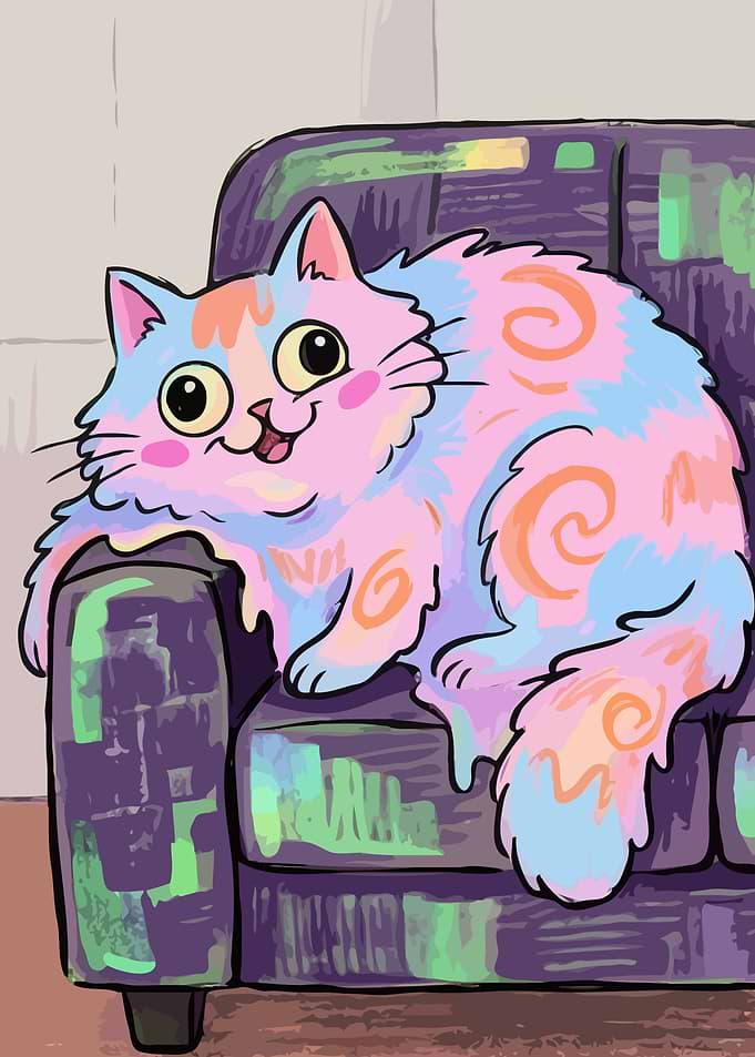 Cute Fluffy Cat on Couch