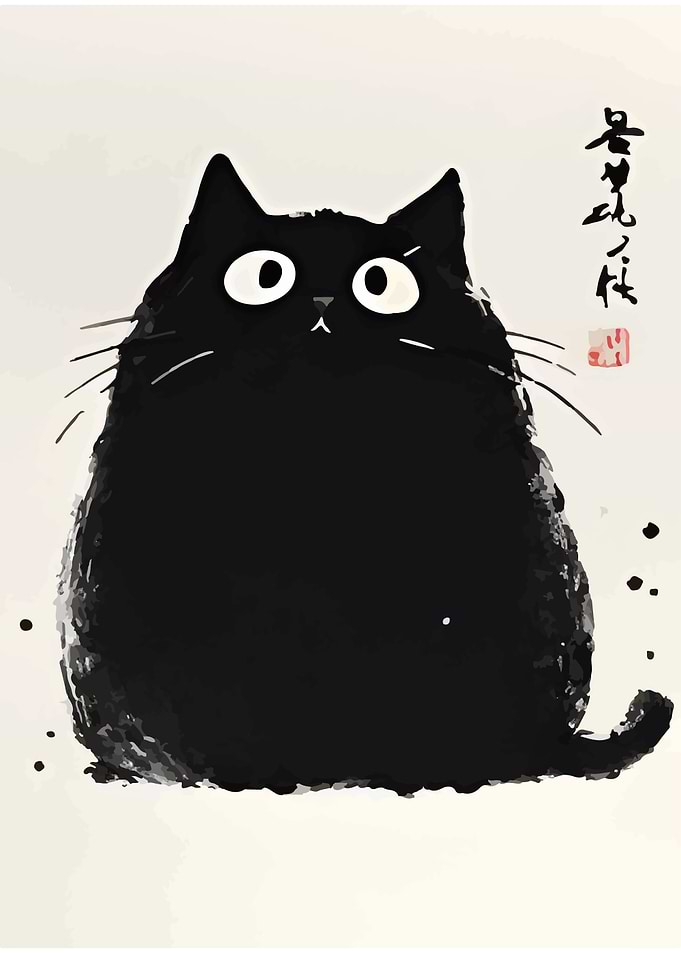 Cute Black Cat Painting