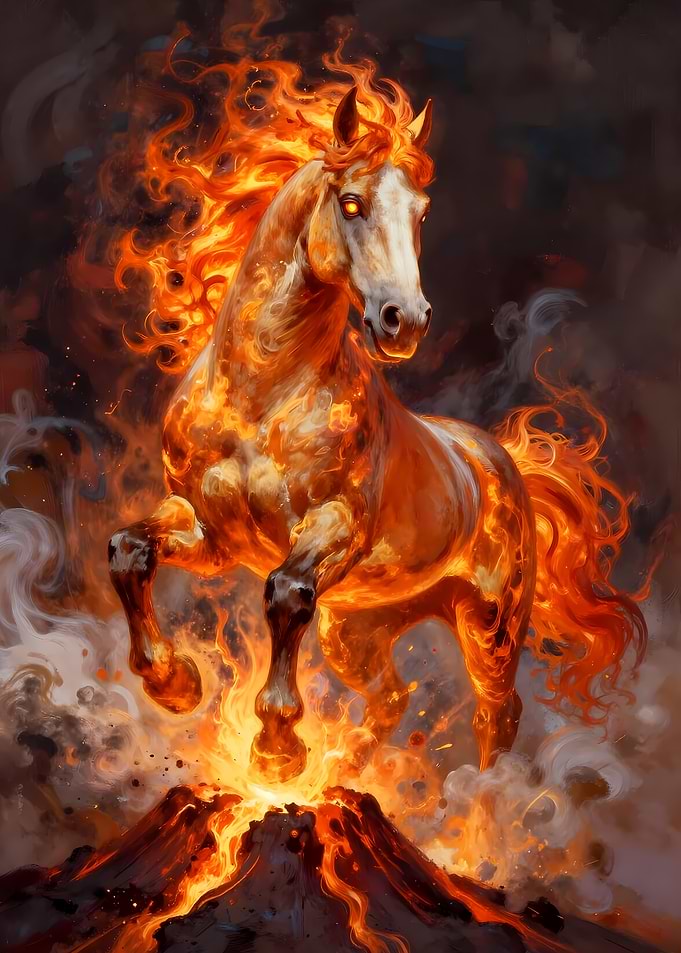 Fiery Horse Emerging from Volcano