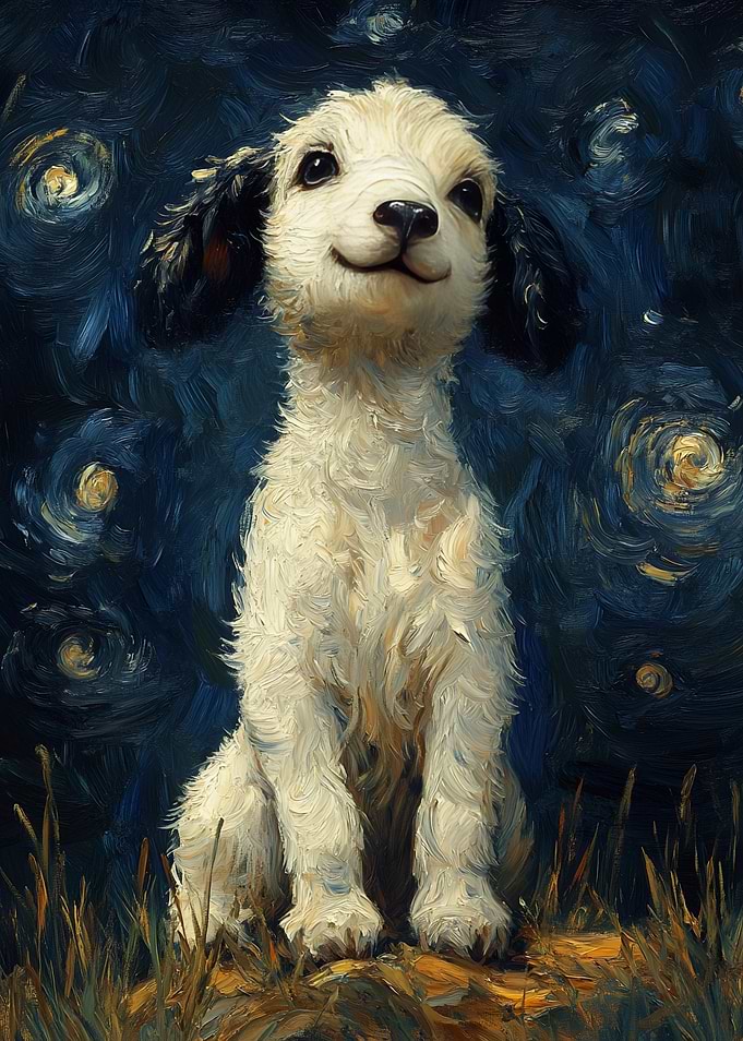 Puppy in Starry Night Style