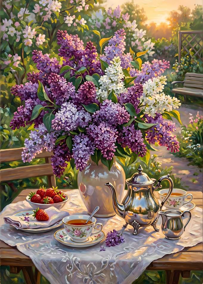 Garden Tea Party with Lilacs and Strawberries
