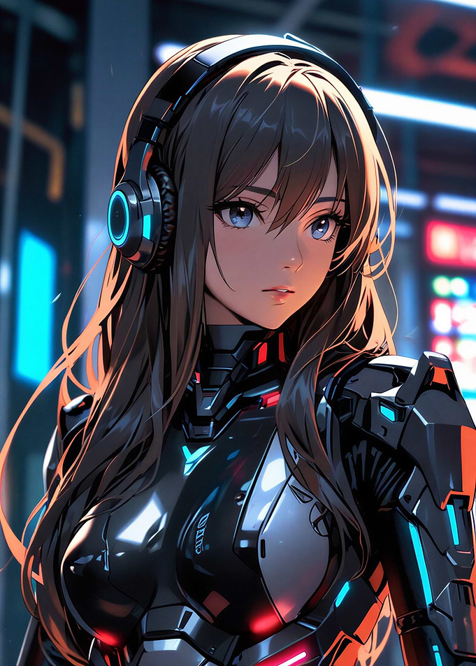 Neon Cyber Armor Gamer Girl