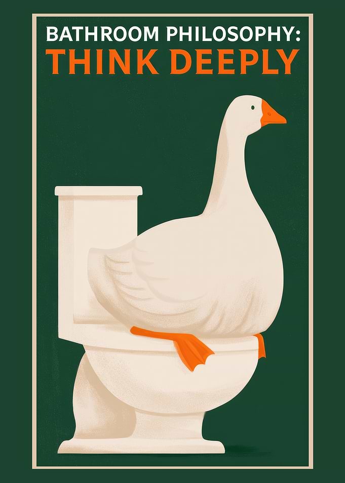 Goose on Toilet Bathroom Philosophy