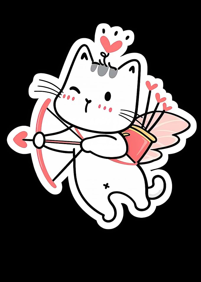 Cupid Cat with Bow and Arrows