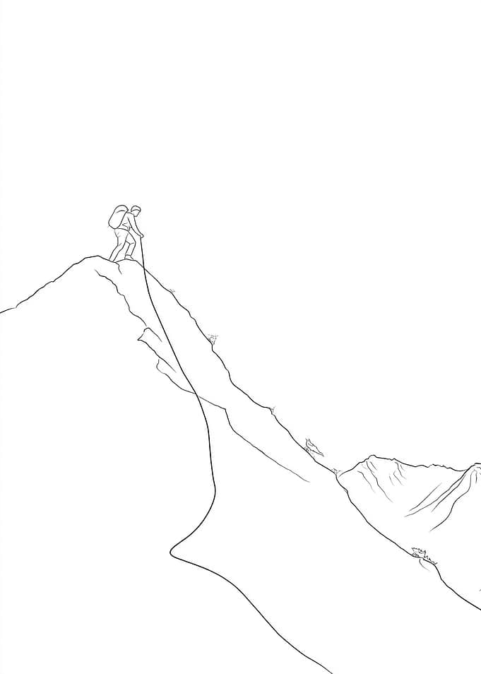 Mountaineer on a mountain ridge