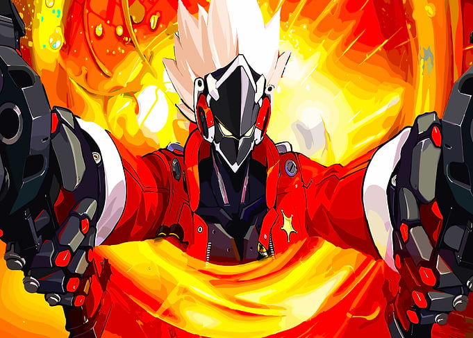 Anime Character with Fiery Aura
